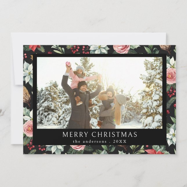 Frohe Weihnachten Elegant Dark Floral Foto (Vorderseite)