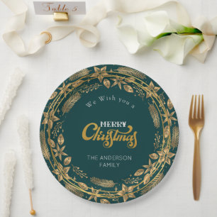 Frohe Weihnachten Elegant Gold Arch Grünbuch Plat Pappteller