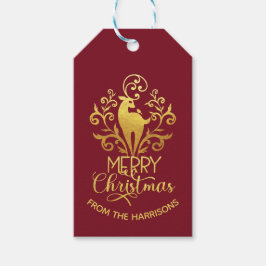 Frohe Weihnachten Elegant Gold Deer Red Geschenkanhänger