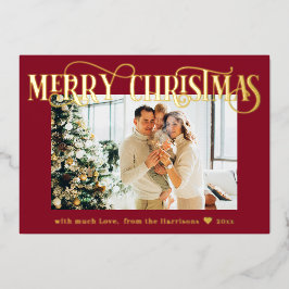 Frohe Weihnachten Elegant Gold Foto Red Folien Feiertagskarte