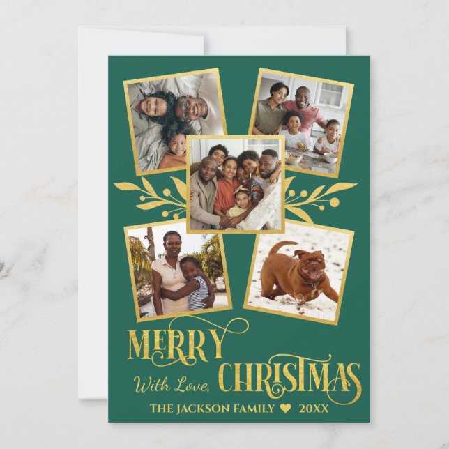 Frohe Weihnachten Elegant Gold Green Foto Collage  (Vorderseite)