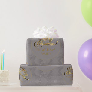Frohe Weihnachten Elegant Gold Script Gray Geschenkpapier