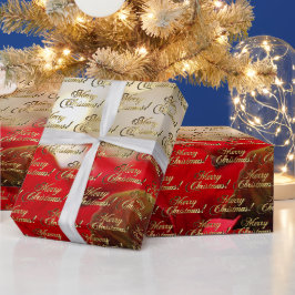 Frohe Weihnachten Elegant Gold Script Poinsettia Geschenkpapier