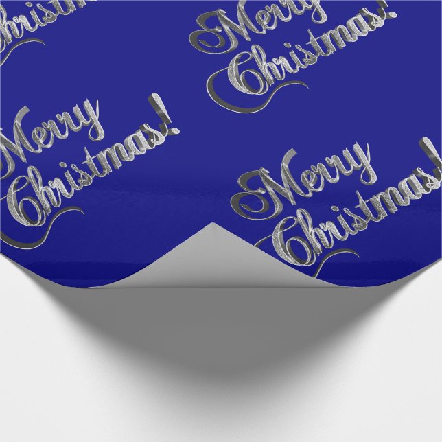 Frohe Weihnachten Elegant Navy Blue und Silver Gra Geschenkpapier (Ecke)