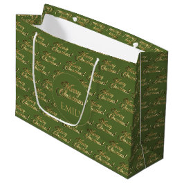 Frohe Weihnachten Elegant Olive Green Gold Script Große Geschenktüte