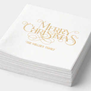 Frohe Weihnachten Elegant Retro Typografie Servietten Mit Folie