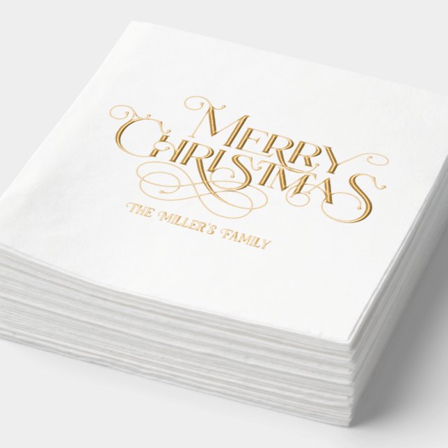 Frohe Weihnachten Elegant Retro Typografie Servietten Mit Folie (Ausschnitt)