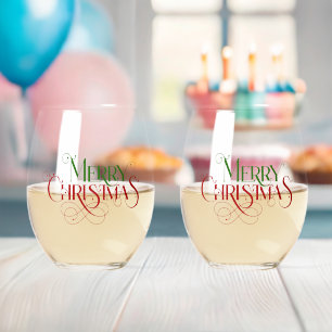 Frohe Weihnachten Elegant Retro Typografie Weinglas Ohne Stiel
