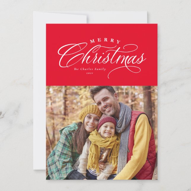 Frohe Weihnachten elegant Rot ein Foto (Vorderseite)