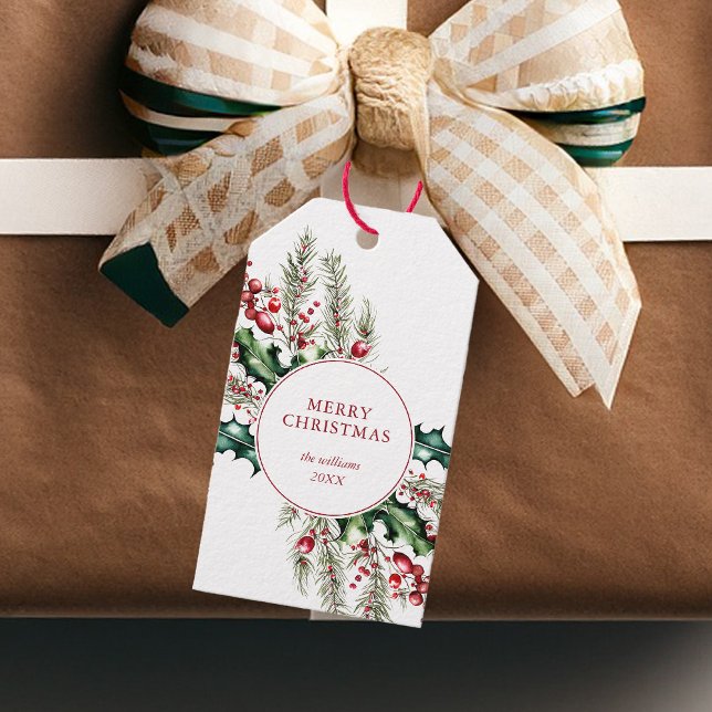 Frohe Weihnachten Elegant Rustikaler Urlaub Flora Geschenkanhänger (Von Creator hochgeladen)