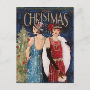Frohe Weihnachten Elegant Vintag Retro Ladys Postkarte
