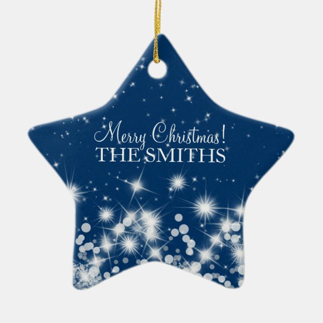 Frohe Weihnachten Elegant Winter Sparkle Royal Blu Keramik Ornament (Vorne)