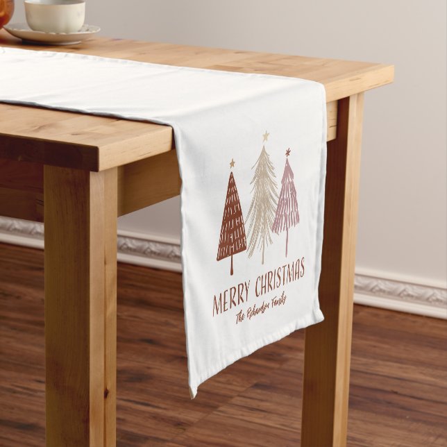 Frohe Weihnachten Elegante Bäume Custom Festival W Kurzer Tischläufer (Beispiel)