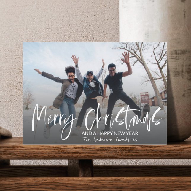 Frohe Weihnachten Elegante Calligraphie 1 Foto Postkarte (Von Creator hochgeladen)