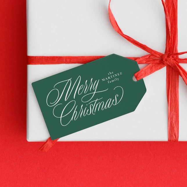 Frohe Weihnachten elegante Drehbuch grün Urlaub Geschenkanhänger (Von Creator hochgeladen)