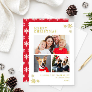 Frohe Weihnachten Elegante Foto Collage Gold Folien Feiertagskarte