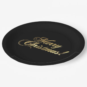 Frohe Weihnachten Elegante Imitate Gold Foil Typog Pappteller