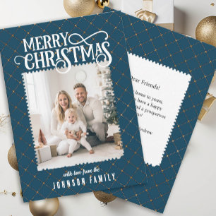 Frohe Weihnachten! Elegante Muster Blue Foto Card Feiertagskarte