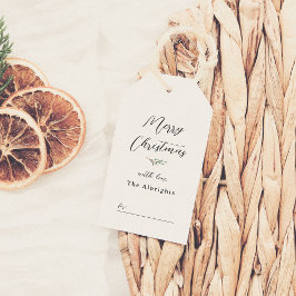 Frohe Weihnachten Elegante Pine & Familienname Geschenkanhänger