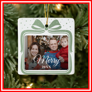 Frohe Weihnachten Elegante Schleife Geschenk Foto Keramikornament