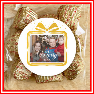 Frohe Weihnachten Elegante Schleife Geschenk Foto Runder Aufkleber