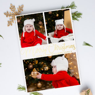 Frohe Weihnachten Elegante Script 3 Family Foto Go Folien Feiertagskarte