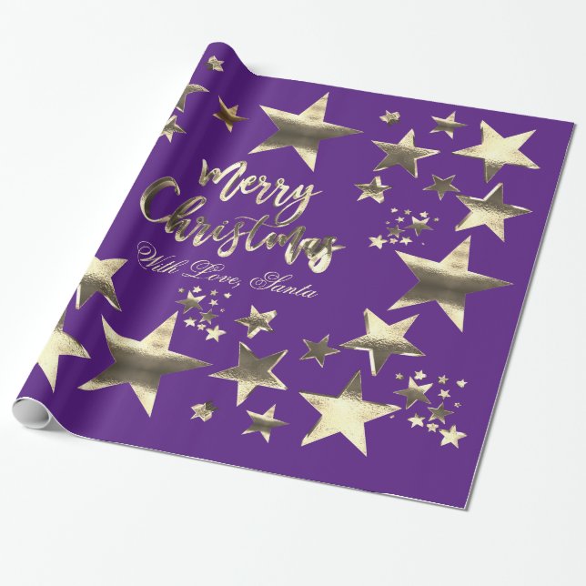 Frohe Weihnachten Elegante Sterne Muster Lila Geschenkpapier (Ungerollt)