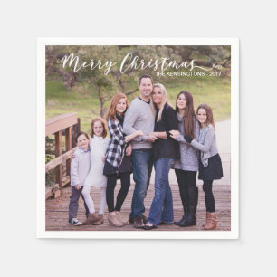 Frohe Weihnachten Elegante Typografie Foto Name Serviette