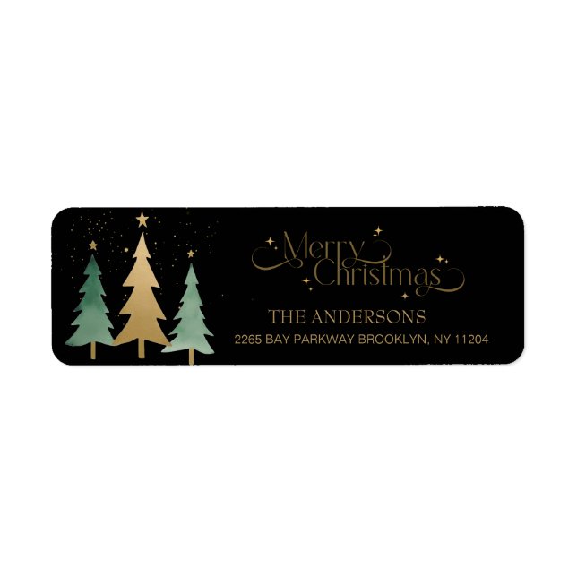 Frohe Weihnachten Elegante Wasserfarben Bäume Schw (Vorne)