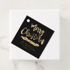 Frohe Weihnachten Eleganter Black and Gold Script  Geschenkanhänger