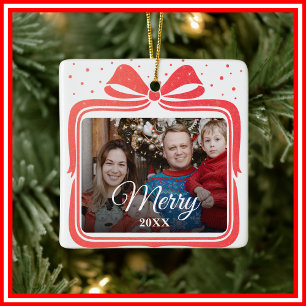 Frohe Weihnachten Eleganter Bogen Geschenk Foto Co Keramikornament