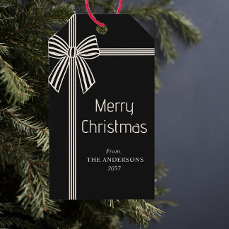Frohe Weihnachten Eleganter gestreifter Bogen Geschenkanhänger