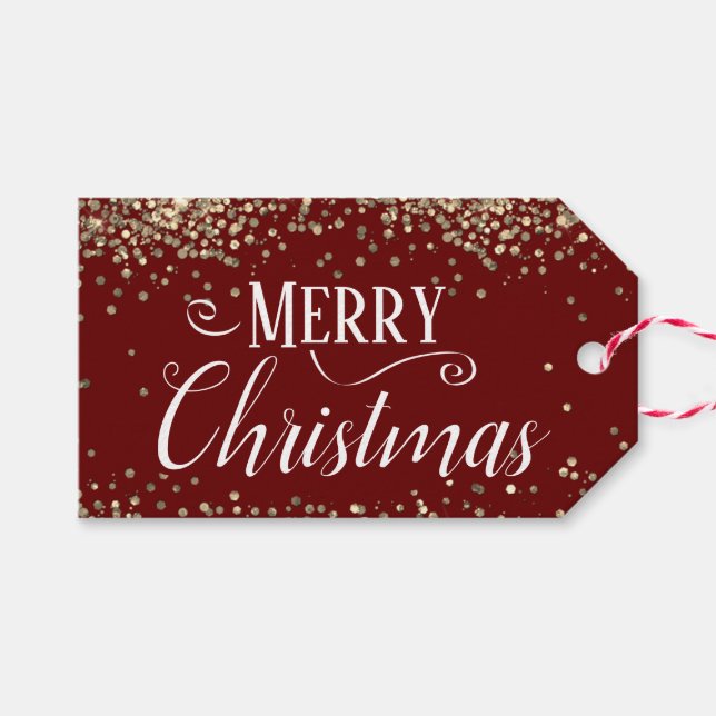 Frohe Weihnachten Eleganter Glitzer Geschenktasten Geschenkanhänger (Vorderseite (Horizontal))