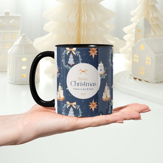 Frohe Weihnachten | Eleganter Navy & Gold Urlaub Tasse (Von Creator hochgeladen)