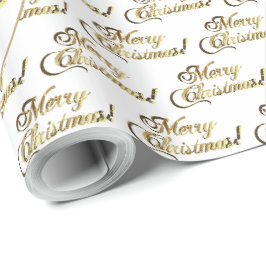 Frohe Weihnachten Elegantes Gold und Weiß Skript Geschenkpapier