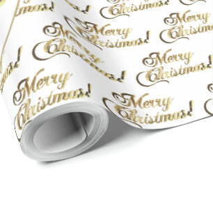 Frohe Weihnachten Elegantes Gold und Weiß Skript Geschenkpapier