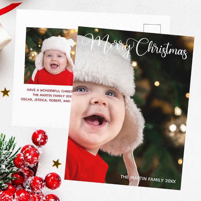 Frohe Weihnachten Elegantes Weißes Typografie-Foto Postkarte (Von Creator hochgeladen)