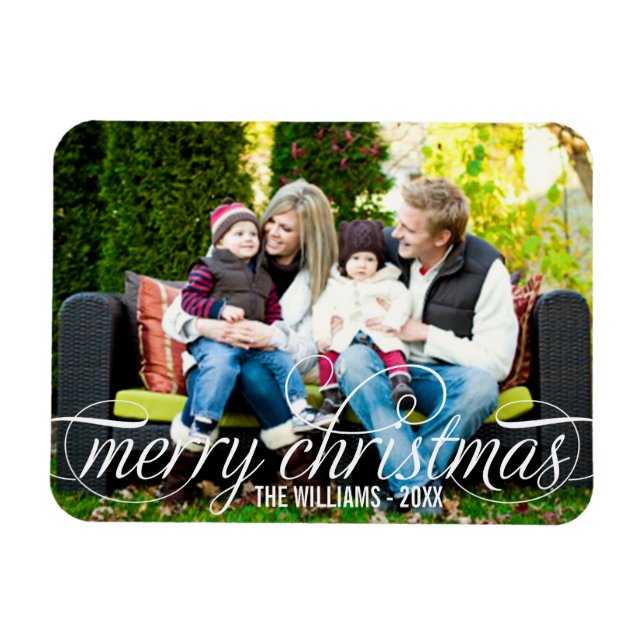 Frohe Weihnachten Elegantes White Script Foto Magnet (Horizontal)