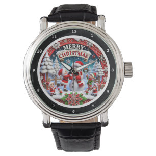 Frohe Weihnachten Elfen und Schneemann auf einem D Armbanduhr