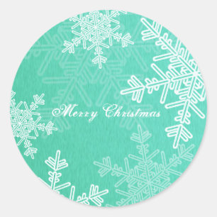Frohe Weihnachten Emerald Snowflake Minimalistisch Runder Aufkleber