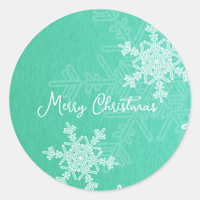 Frohe Weihnachten Emerald Snowflake Minimalistisch Runder Aufkleber (Vorderseite)