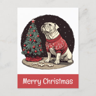 Frohe Weihnachten Englisch Bulldog Weihnachtsbaum Postkarte