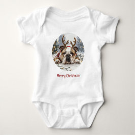 Frohe Weihnachten English Bulldog Reindeer Baby Strampler