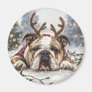Frohe Weihnachten English Bulldog Reindeer Magnet