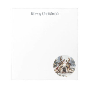 Frohe Weihnachten English Bulldog Reindeer Notizblock