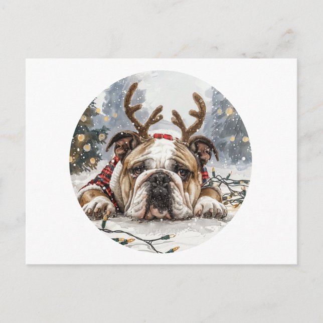 Frohe Weihnachten English Bulldog Reindeer Postkarte (Vorderseite)
