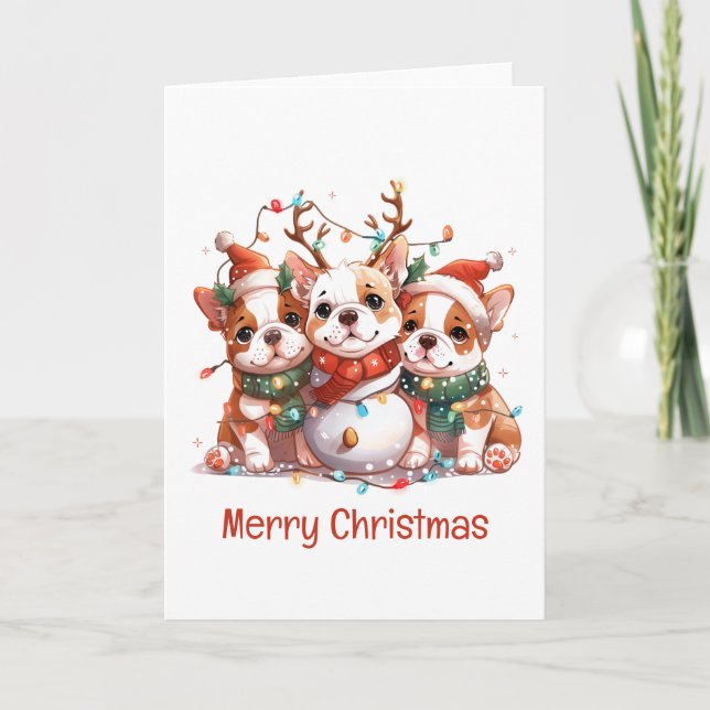 Frohe Weihnachten English Bulldog Reindeer Santa (Vorderseite)