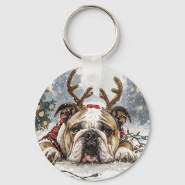 Frohe Weihnachten English Bulldog Reindeer Schlüsselanhänger