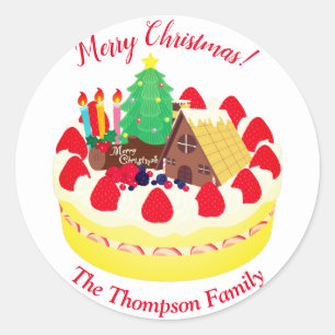 Frohe Weihnachten Erdbeeren Cake Classic Round Sti Runder Aufkleber