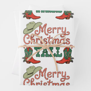 Frohe Weihnachten euch alle Western-Country-Cowboy Geschenkpapier Set